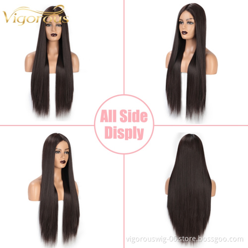 Free Sample Heat Resistant Wig 28 Inches Middle Part Long Silk Straight Hair Synthetic Lace Front Wigs For Black Women